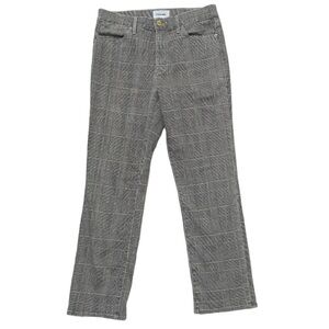 Frame Le High Straight Plaid Herringbone Pattern Pants Trousers Black White Red